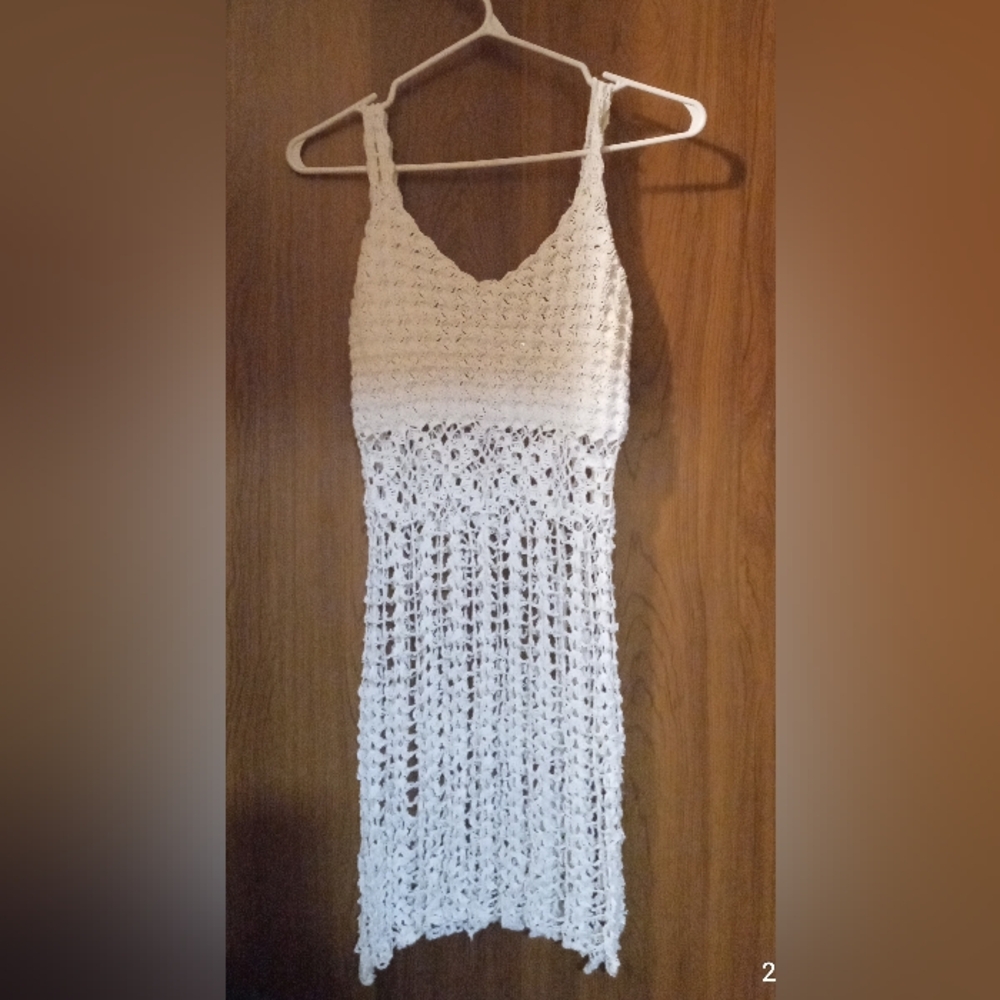 Handmade White Crochet Dress/ Swim Coverup